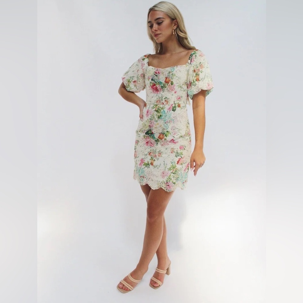 Floral Lace Mini Dress - Cream Floral